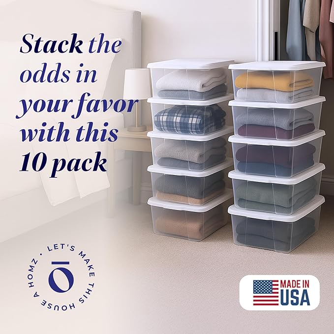 10-Pack Snaplock, Small Clear Plastic Storage Organizer Bins w/ Lids, 6 Quart