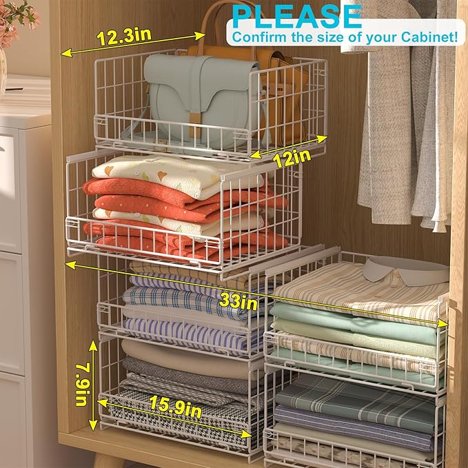 4-Tier Sliding Closet Organizers and Storage Shelves, White