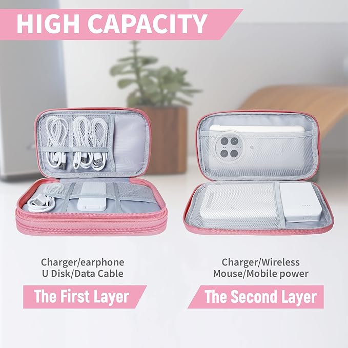Lcsmaokin Electronics Organizer Travel Case,Electronic Accessories Storage Bag,Portable Waterproof Cable Organizer Bag,Travel Cord Organizer Bag for Small Charging Cord Storage,Cables,SD Card-Pink
