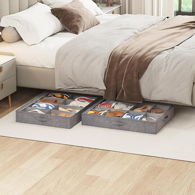 Under Bed Shoe Storage Organizer Fits 8 Pair Sneakers, Sports Shoes 2 Pack