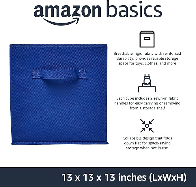 Amazon Basics Collapsible Fabric Storage Bins, Cube Organizer with Handles