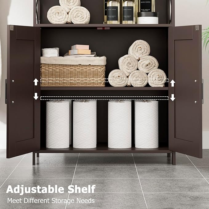 Homhedy Farmhouse Bathroom Storage Cabinet with 2 Doors, Toilet Paper Cabinet with Adjustable Shelf, Small Bathroom Cabinet for Kitchen/Laundry/Living Room, 11.8 x 23.6 x 31.5 Inches, Brown