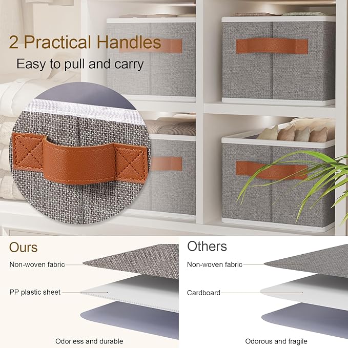 Fabric Storage Bin, Foldable Long Clothes Basket, 15 x 6 x 5 Inch Storage Box Container with Double Handles, Gray, 1-Pack