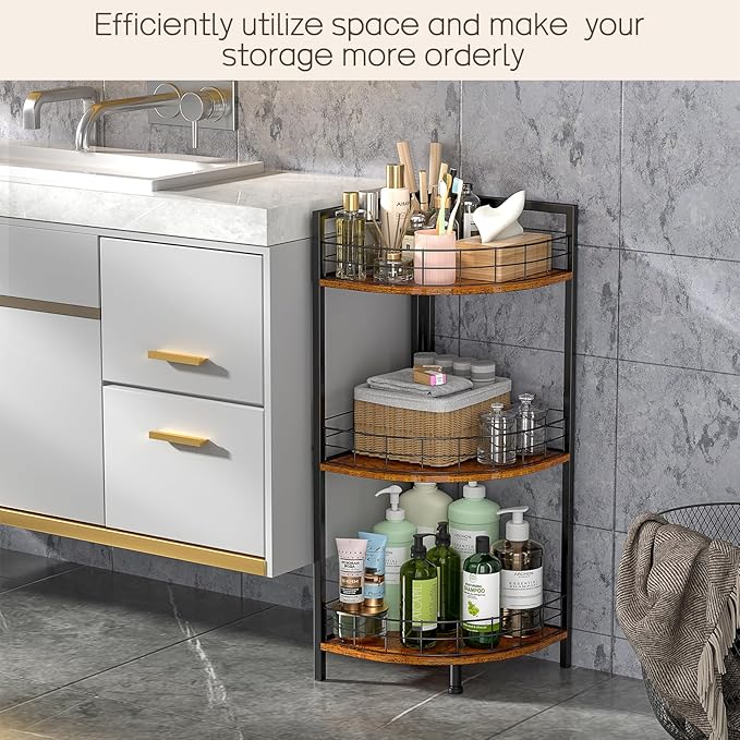Bathroom Standing Shelf, 3 Tier Corner Stand, Free-Standing Shelf Units