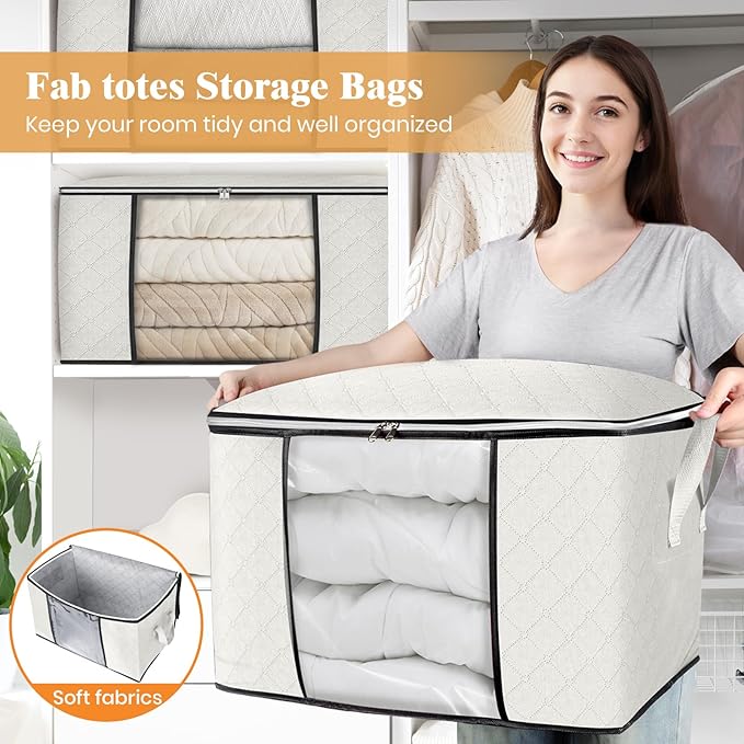 Fab totes 24 Gallons Clothes Storage, 4 Pack,Ivory