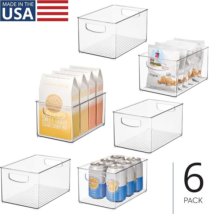 Stackable Clear Plastic Bin, 6-Pack