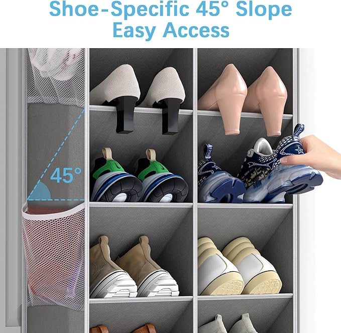 Yecaye 16-24 Pairs Over the Door Shoe Organizer, Large Capacity Hanging Shoe Rack for Door Hanger with Deep Pockets, 8 Tier Shoe Holder for Sneakers Boots Heels College Dorm Essentials, Grey