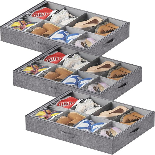 Under Bed Shoe Storage Organizer Fits 8 Pair Sneakers, Sports Shoes 3 Pack