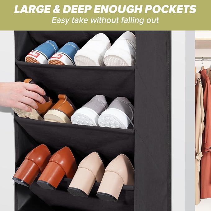 6 Pack Shoe Organizer with 6 Extra Large Pockets and 4 Large Pocket, Over the Door Sturdy Closet Storage Rack, Hanging Shoe Organizer for Shoes, Sneakers, Black