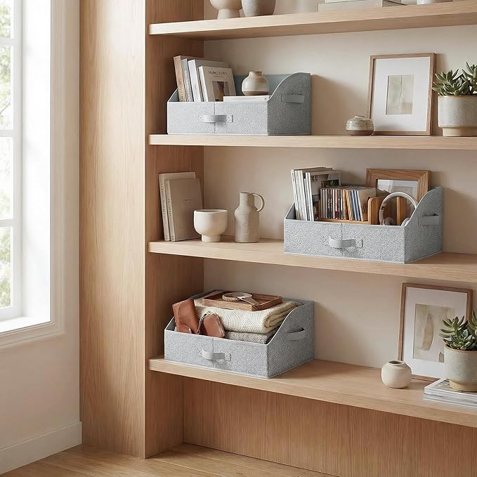 GRANNY SAYS Closet Organizer Bins, Trapezoid Storage Bin, Storage Baskets for Shelves, Collapsible Clothes Organizers and Storage, Baskets for Organizing Clothes, Toys, Ash Gray, 3-Pack