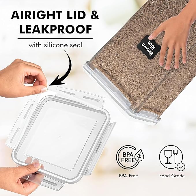WHITE FEATHER SUPPLIES 2 PC [7 Qt / 6.5L / 220 Oz] Large Food Storage Containers with Lids Airtight - BPA Free Clear Plastic Kitchen and Pantry Storage Containers for Cereal, Flour, Sugar, Rice