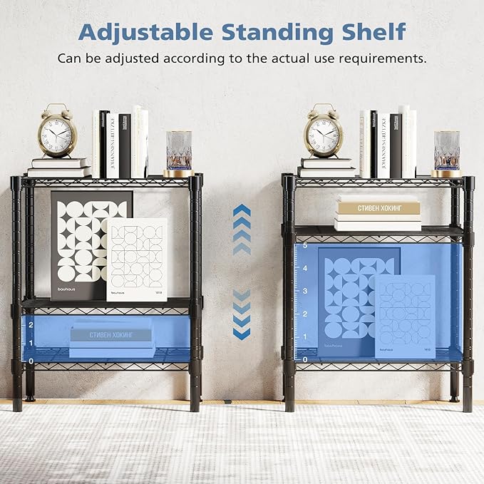 3-Tier Metal Wire Storage Shelves, Adjustable Standing Storage Rack Shelf