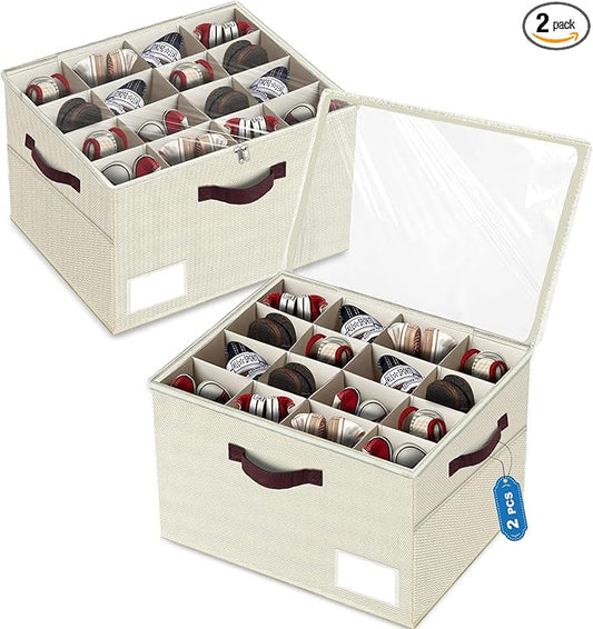 2 Pack Large Shoe Organizer for Closet, Adjustable Dividers Shoe Storage Bins Boxes, Foldable Shoe Holder Cube Containers with Clear Cover for Men’s Shoes, High Heel,Sneaker,Slippers,Boots(Beige)