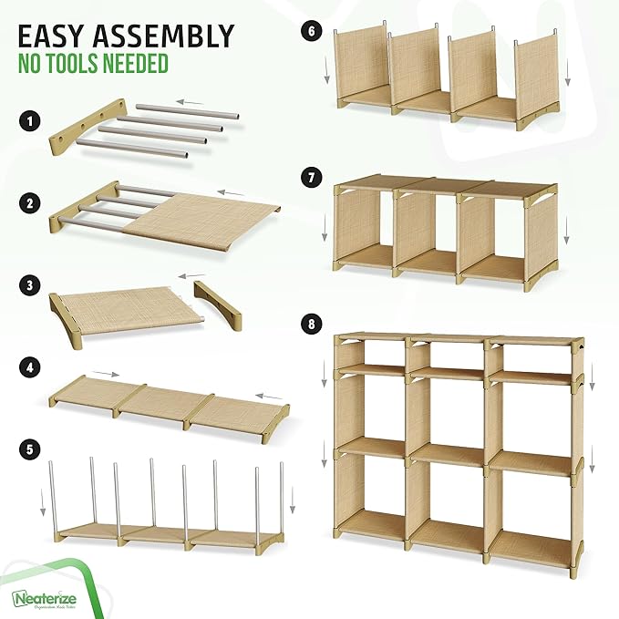 Cube Storage Organizer with Storage Bins Included - The Perfect Closet Organizers and Storage Solution. Includes 9 Storage Cubes, Great For Toy Storage, Closet Storage, Clothes Storage (Beige)
