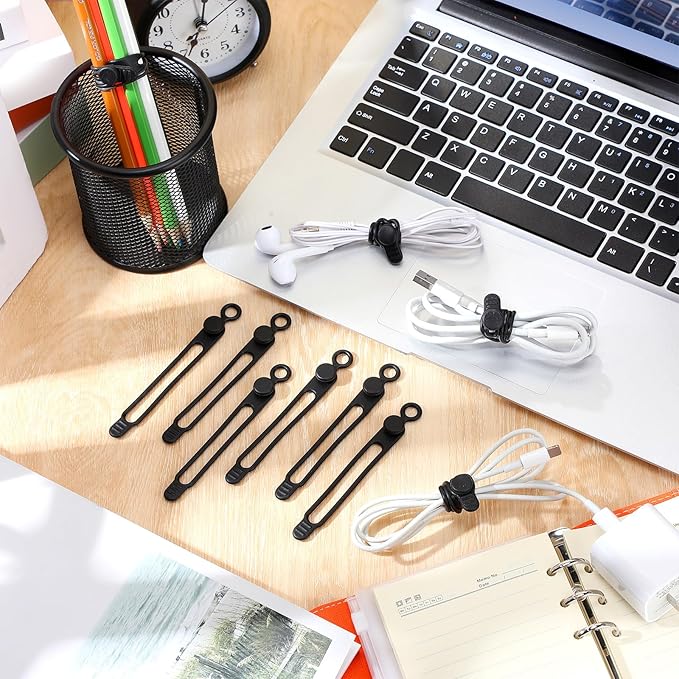 Nuanchu 40 Pcs Silicone Cable Ties Reusable Holder Adjustable Straps Multipurpose Charging Cable Organizer for Fastening Charging Cords Wires(4.17 Inch,Black)