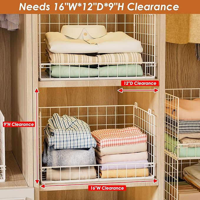 Yociyoga 4-Tier Stackable Closet Organizers and Storage Basket, Foldable Closet Shelf Organizer System, Space-Saving Clothes Storage Drawer Organizer for Wardrobe, White ((Patent 30022416))