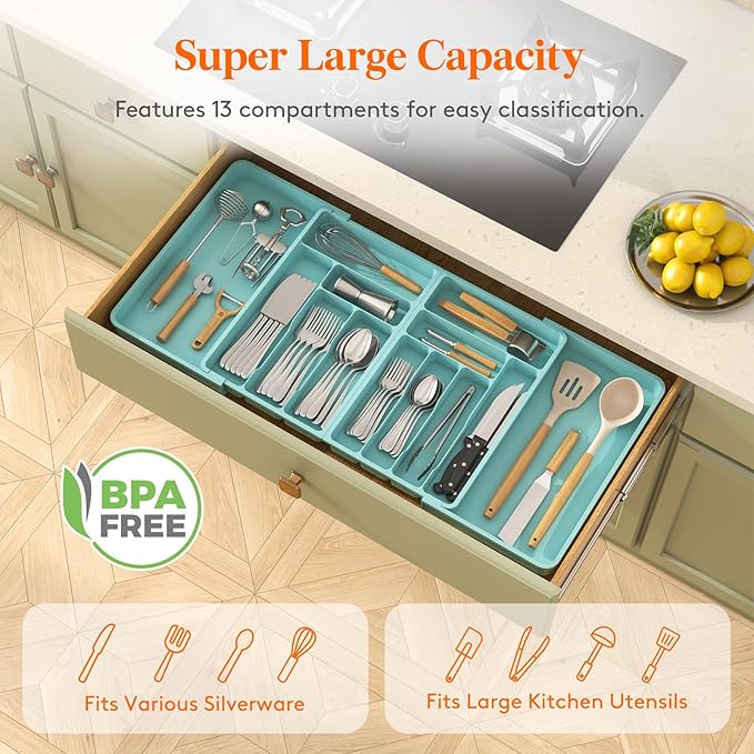 Silverware Drawer Organizer, Turquoise