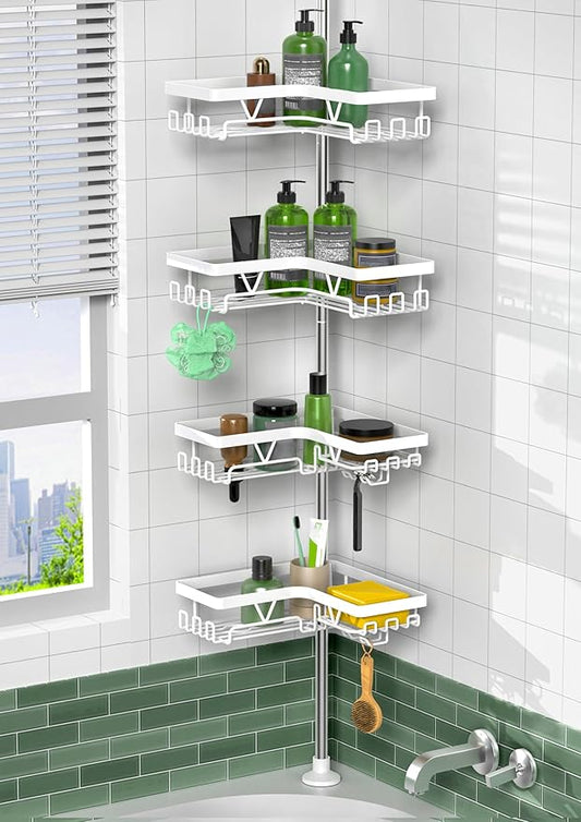 Corner Shower Caddy Tension Pole, 4-Tier Rustproof Bathroom Organizer