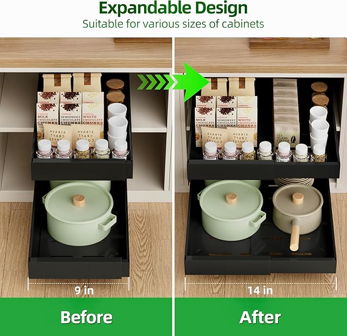 4 Pack Expandable Pull Out Cabinet Organizer, Black, 21"D X 9-14"W
