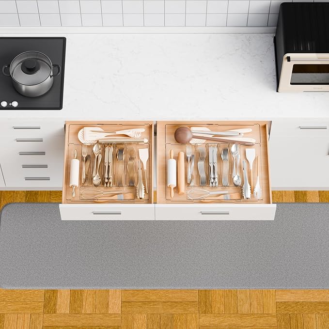 Clear Large Expandable Silverware Organizer and Kitchen Utensil Drawer Organizer