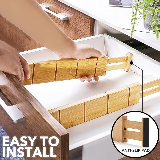 Bamboo Drawer Dividers with Inserts and Labels, 13.25-17 in