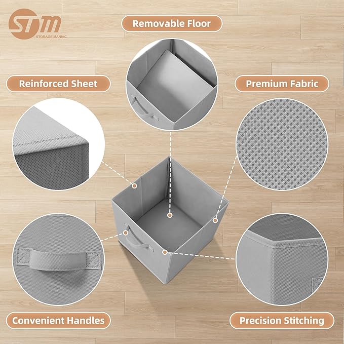 STORAGE MANIAC Storage Cubes, 11 Inch Collapsible Storage Bins with Handles, 8 Pack Fabric Foldable Bins for Organization, Durable Storage Bins for Closet, Shelves, Offices, Toys, 8-Pack Grey