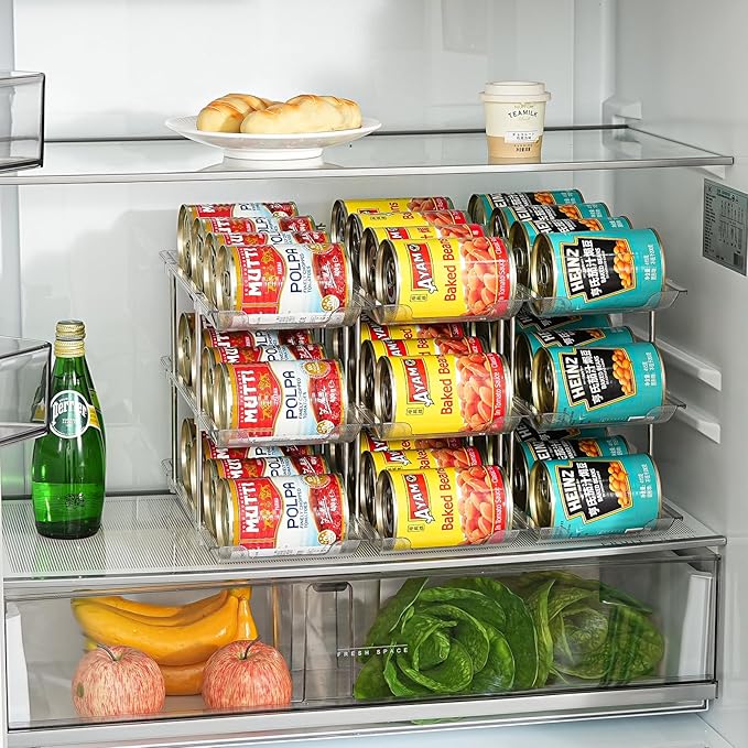 Amlllas Can Organizer for Pantry, Stacking Can Storage Organizer Pantry, Automatic Rolling Can Rack for Fridge, 3Tire 6 Columns Can Holder for 72 Cans, Canned Goods Organizer