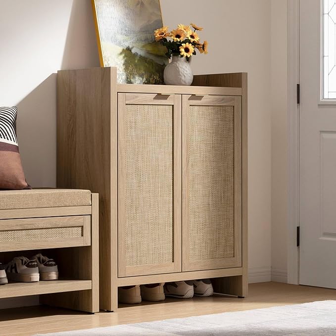 Shoe Cabinet Set of 2, Large Capacity Shoe Storage Organizer Cabinet, Light Oak