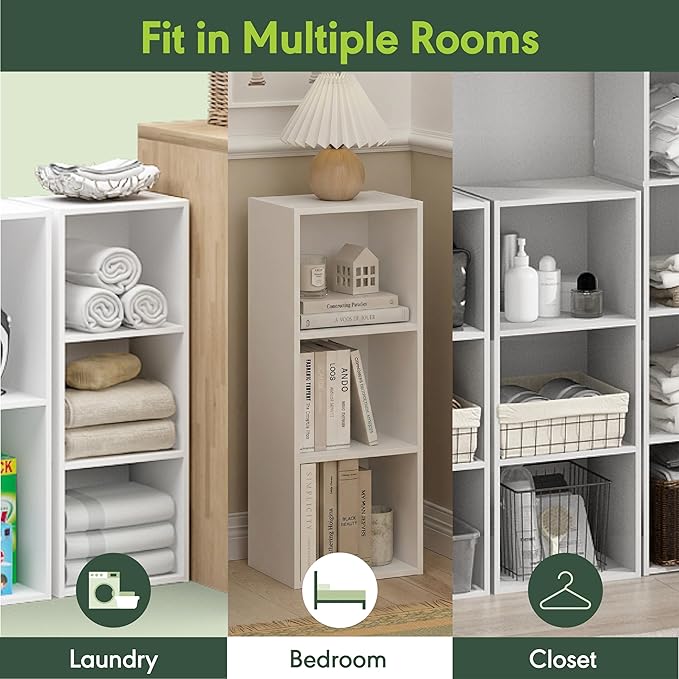 Furinno LUDER Book Shelf, 3-Cube Bookshelf, Bookcase with Open Shelves, White