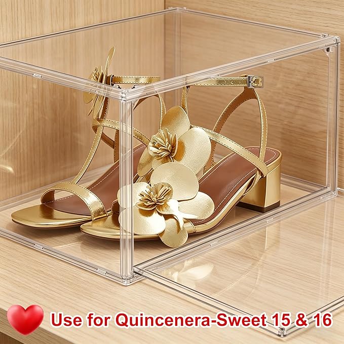 12 Pack Acrylic Shoe Storage Boxes Clear Sneaker Shoe Display Case Fit US Size 12, Stackable Hat Sneaker Shoe Organizer for Closet, Entryway, Underbed, Space Saving Shoe Boxes for Men Women