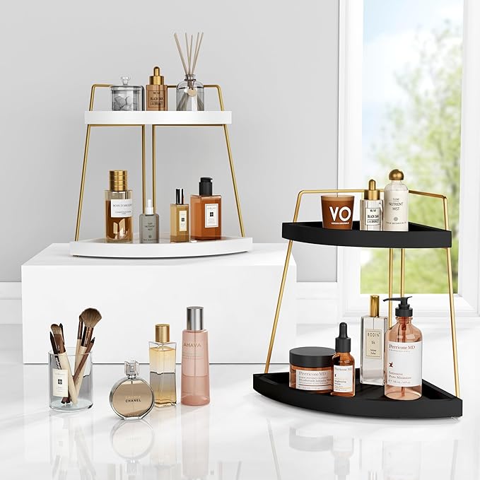 Black and Gold Corner Bathroom Counter Organizer
