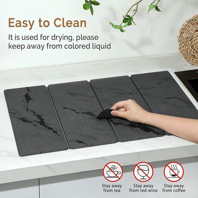 Large Stone Dish Drying Mat for Kitchen Counter, Dark gray 24"x16"&8"x4"