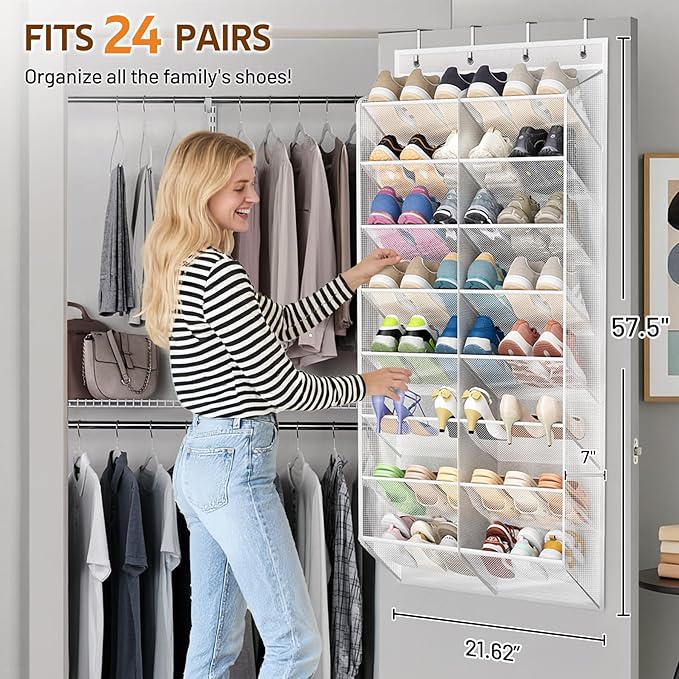 24 Pairs Over the Door Shoe Organizer Breathable Mesh Hanging Shoe Rack