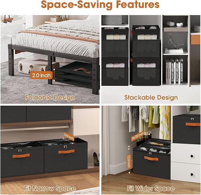 4-PackShoe Organizer for Closet, Foldable Shoe Storage Box with Adjustable Dividers & Clear Cover, Fits 32 Pairs, Black, Durable and Space-Saving