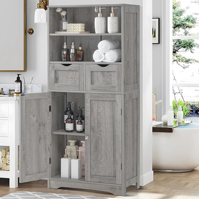 Storage Cabinet with 2 Drawers & Adjustable Shelf