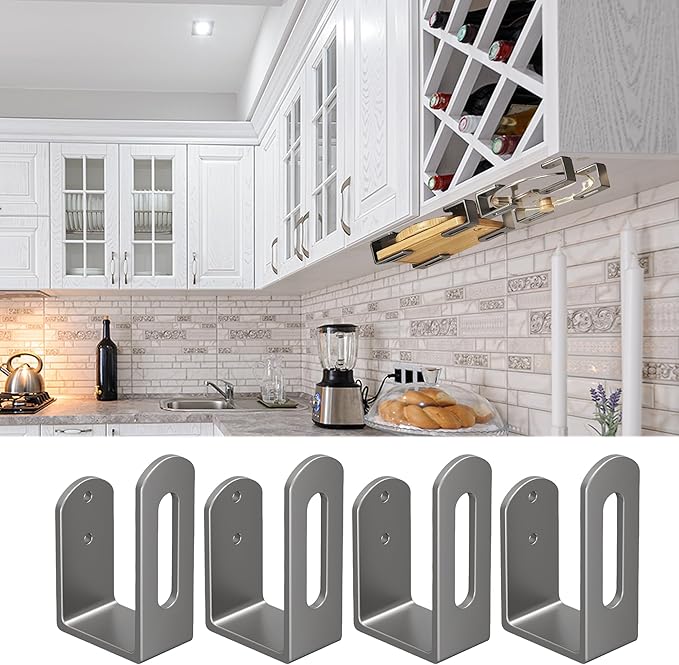 Aogigigio Cutting Board Holder - 4 Pcs Under Cabinet Cutting Board Holder Pot Lids Rack Storage Stainless Steel Under Shelf Counter Chopping Board(Grey)