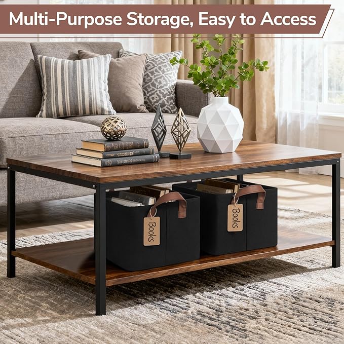 CHICVITA 4 Pack Storage Baskets for Shelves, Collapsible Fabric Closet Storage Bins with Metal Frame, Towel Organizer for Living Room, 14.8" x 10.3" x 8.3", Black