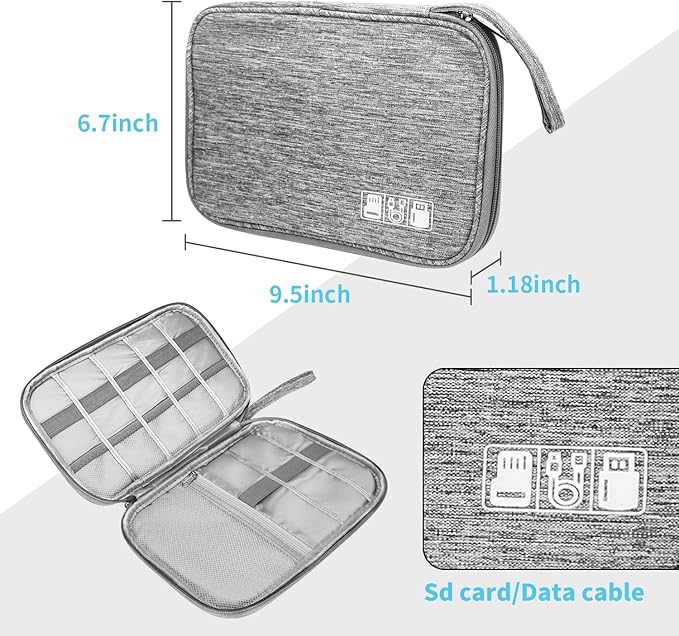 Electronics Organizer Travel Case, Electronic Accessories Storage Bag, Grey