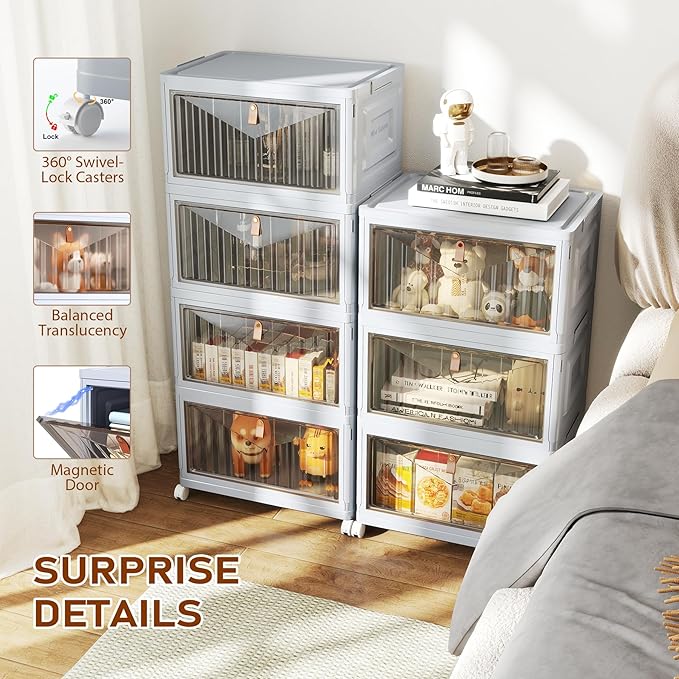 4 Tier Stackable Plastic Storage Bins with Lid and Wheels