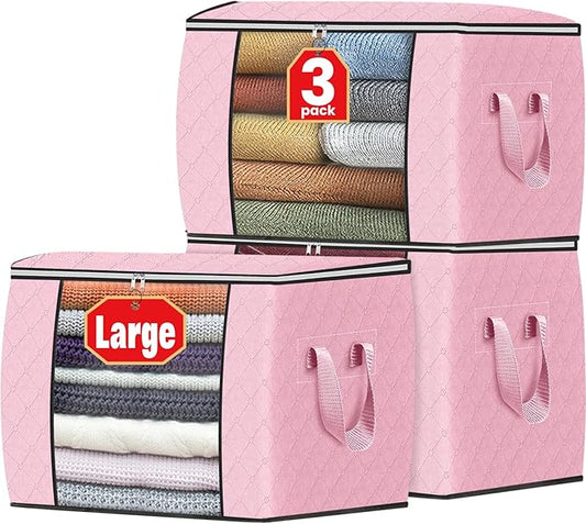 Fab totes 24 Gallons Clothes Storage, 3 Pack,Pink