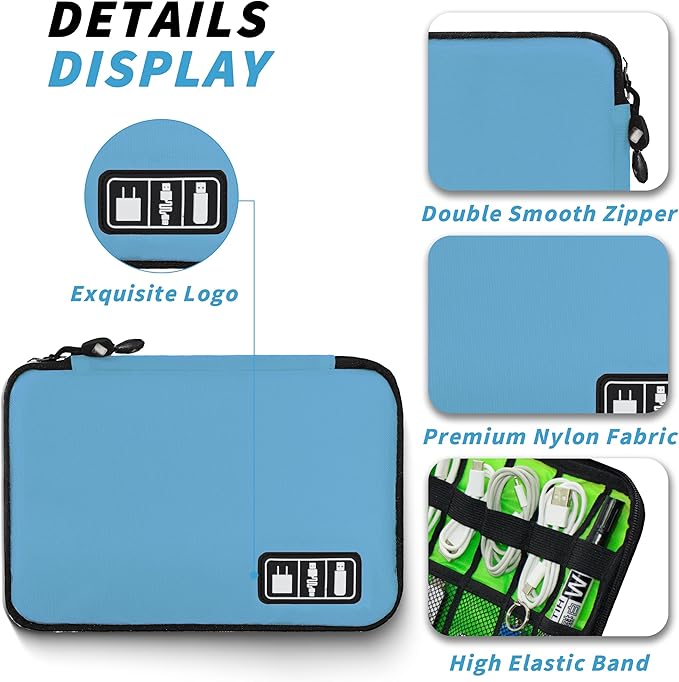 Electronics Organizer,Travel Cord Organizer Pouch, Portable Cable Organizer Bags,Travel Electronic Accessories Storage Case for Cables, Cords, Charger, Phone (Blue)
