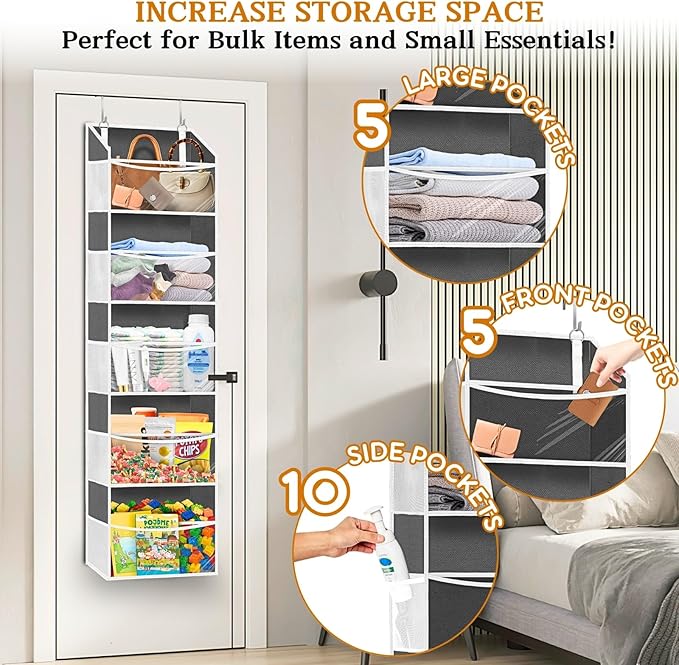 2 Pack Over Door Organizer with 5 Large Pockets