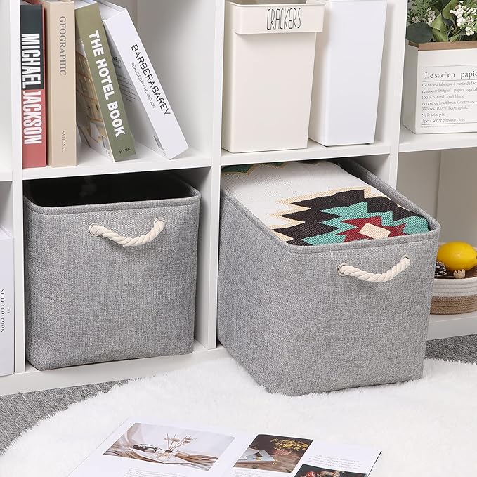 Bidtakay Grey Baskets [2-Pack] Shelf Baskets for Storage 16" X 11.8" X 11.8"