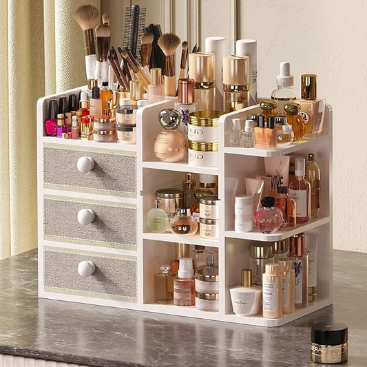 Large Makeup Organizer Countertop With Brush Holder Drawer For Vanity