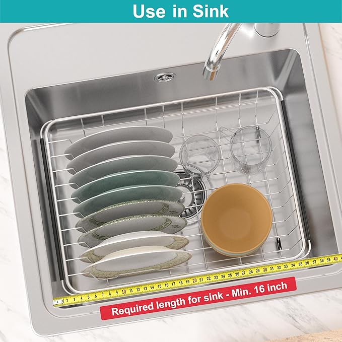 Expandable Multifunctional Dish Drying Rack, Rustproof Stainless Organizer