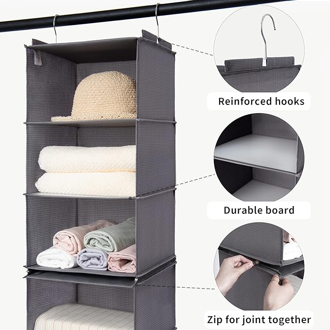SAYS 6-Shelf Hanging Organizer for Closet, Ash Gray