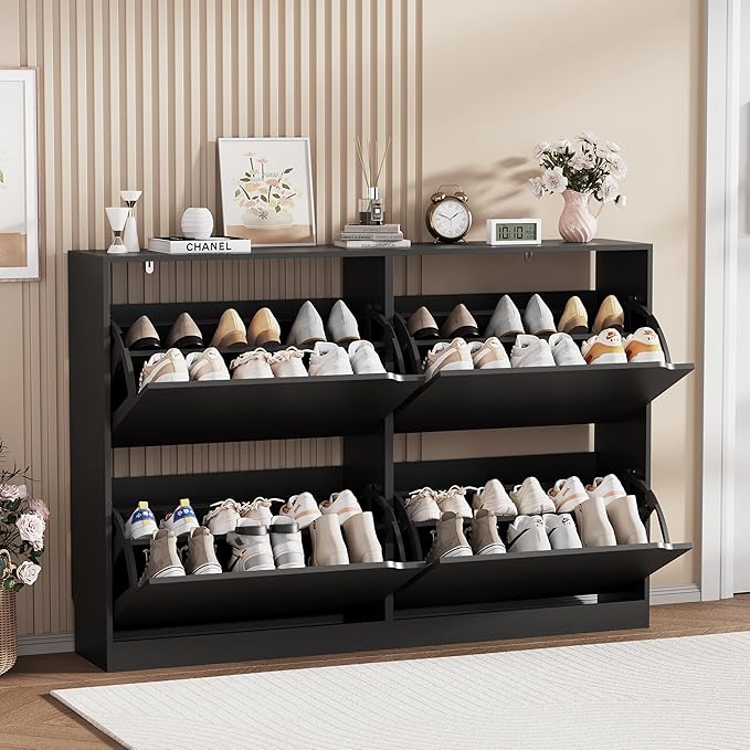 Shoe Storage Cabinet, Black, 47.24" x 32.28" x 9.44"