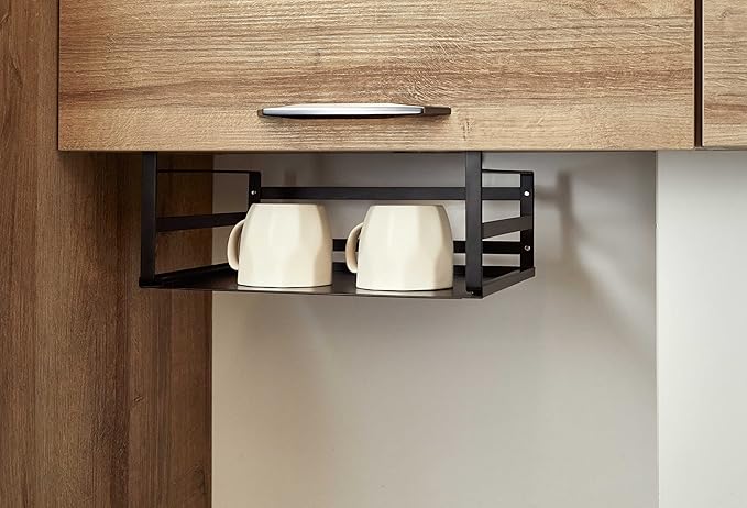 Nxconsu 2 Pack Heavy Duty Under Cabinet Organizer, Slide-Under Shelf Basket Storage with Solid Metal Bottom, Hanging Pantry Shelf for Kitchen Cupboard Bookshelf Closet, Holds 30 lbs, Black, 13.38"