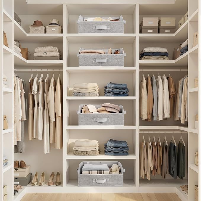GRANNY SAYS Closet Organizer Bins, Trapezoid Storage Bin, Storage Baskets for Shelves, Collapsible Clothes Organizers and Storage, Baskets for Organizing Clothes, Toys, Ash Gray, 3-Pack