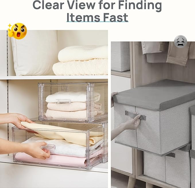 Vtopmart 5 Pack Large & Medium Stackable Drawer Organizer Set, 108QT Easy Assembly Clear Plastic Storage Cabinet, Durable Dresser for Closet, Bedroom, Entryway, Playroom & Apartment Organization